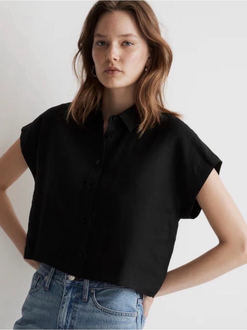 Madewell Black Linen Button-Front Shirt